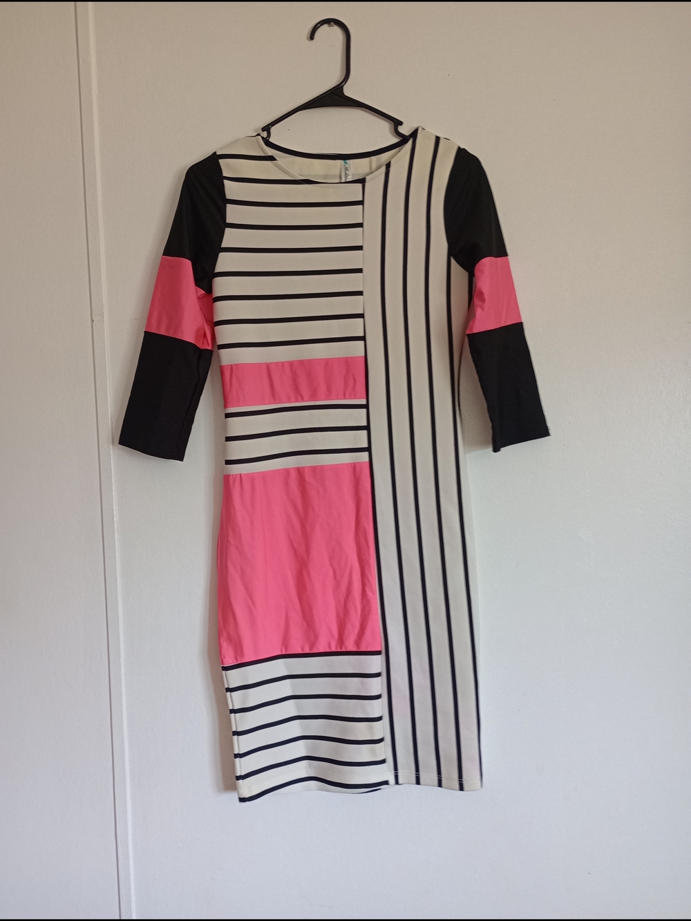 Auditions Pink, Black & Off-white Colorblock Striped  Dress Sz. M